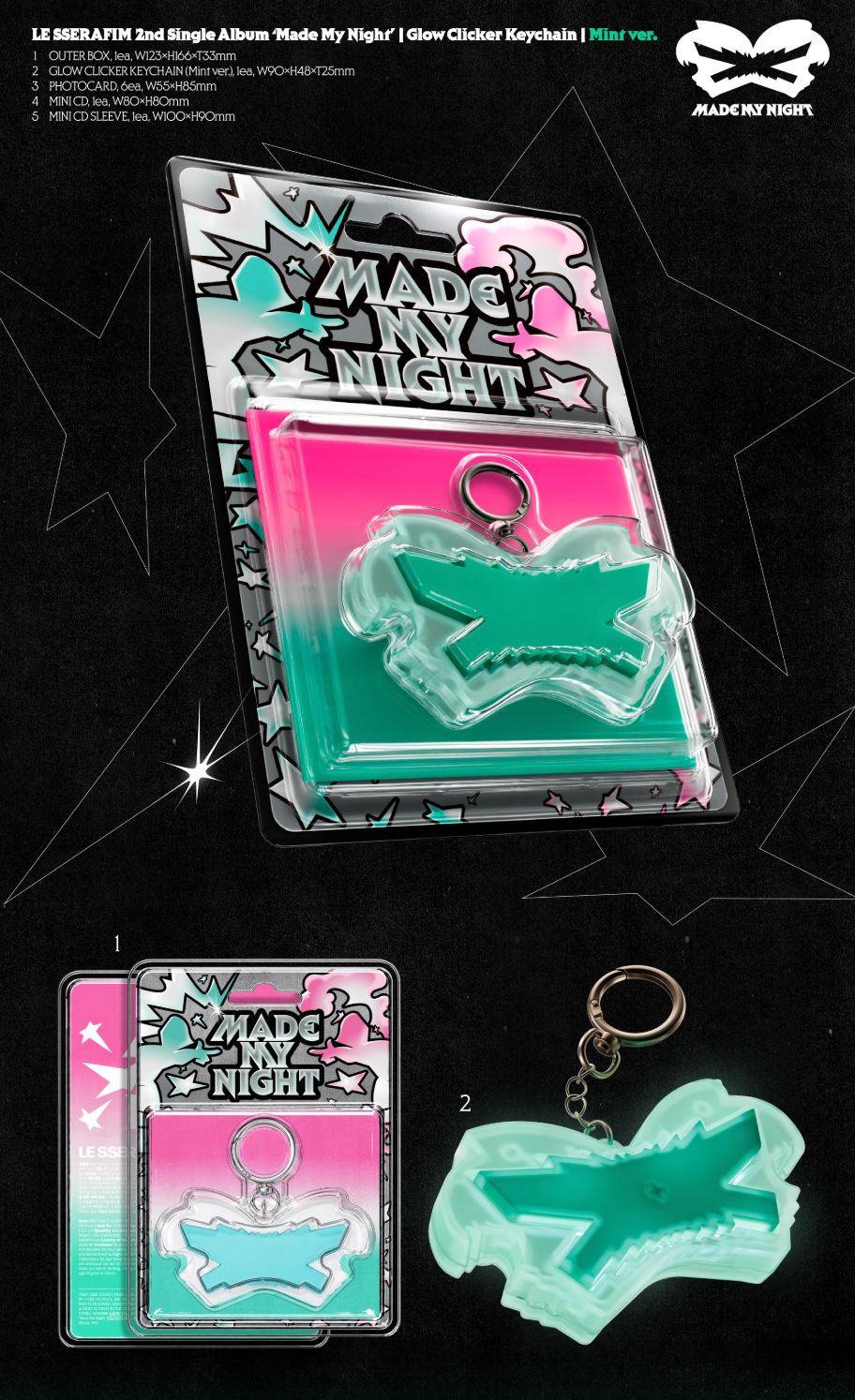 LE SSERAFIM - MADE MY NIGHT (GLOW CLICKER KEYCHAIN VER.) Nolae